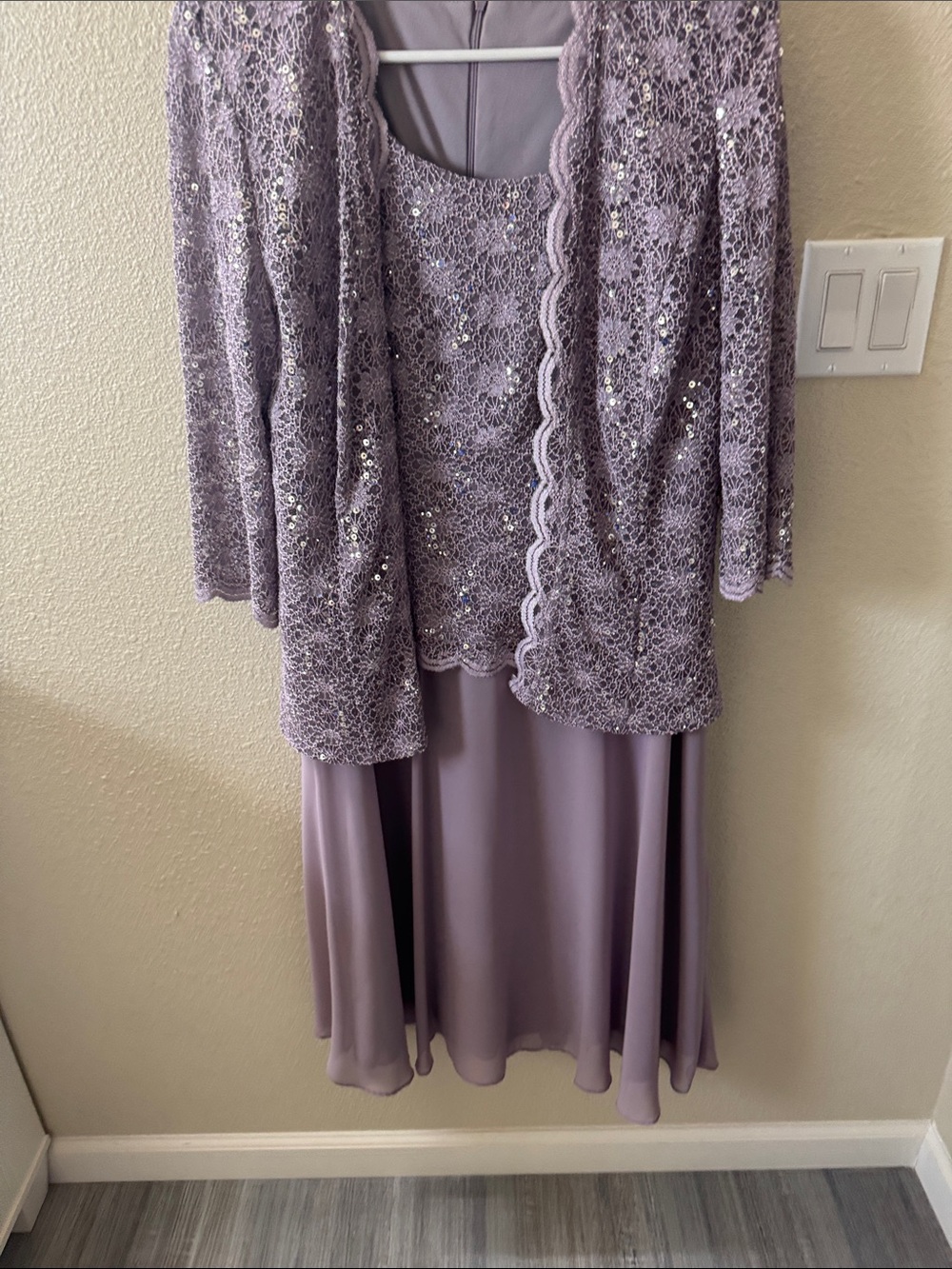 Alex Evenings Womens Light Purple Lavender Short Scalloped Lace A-line Dress